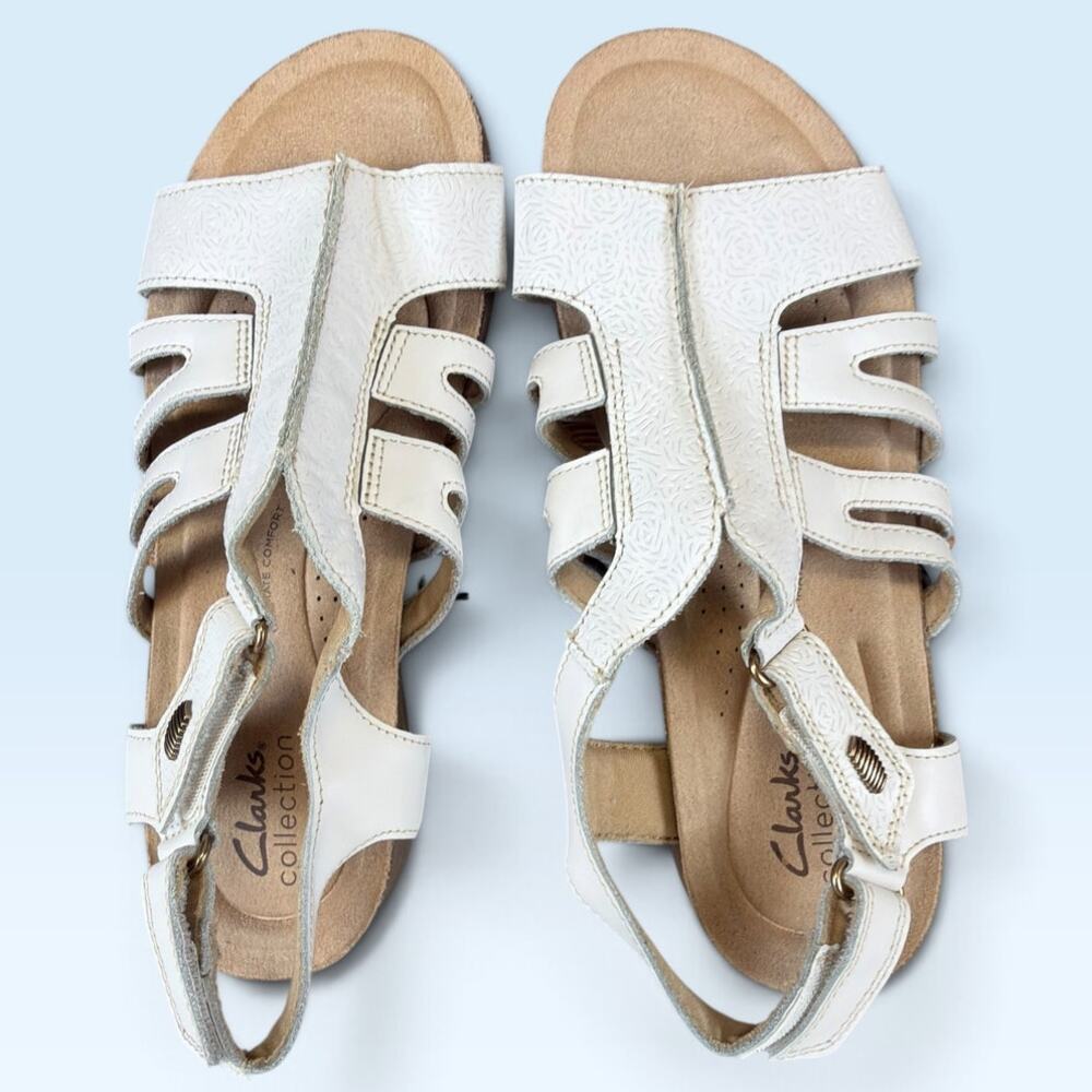 Clarks Collection Women’s White Leather Sandals Size 8 M EU 39